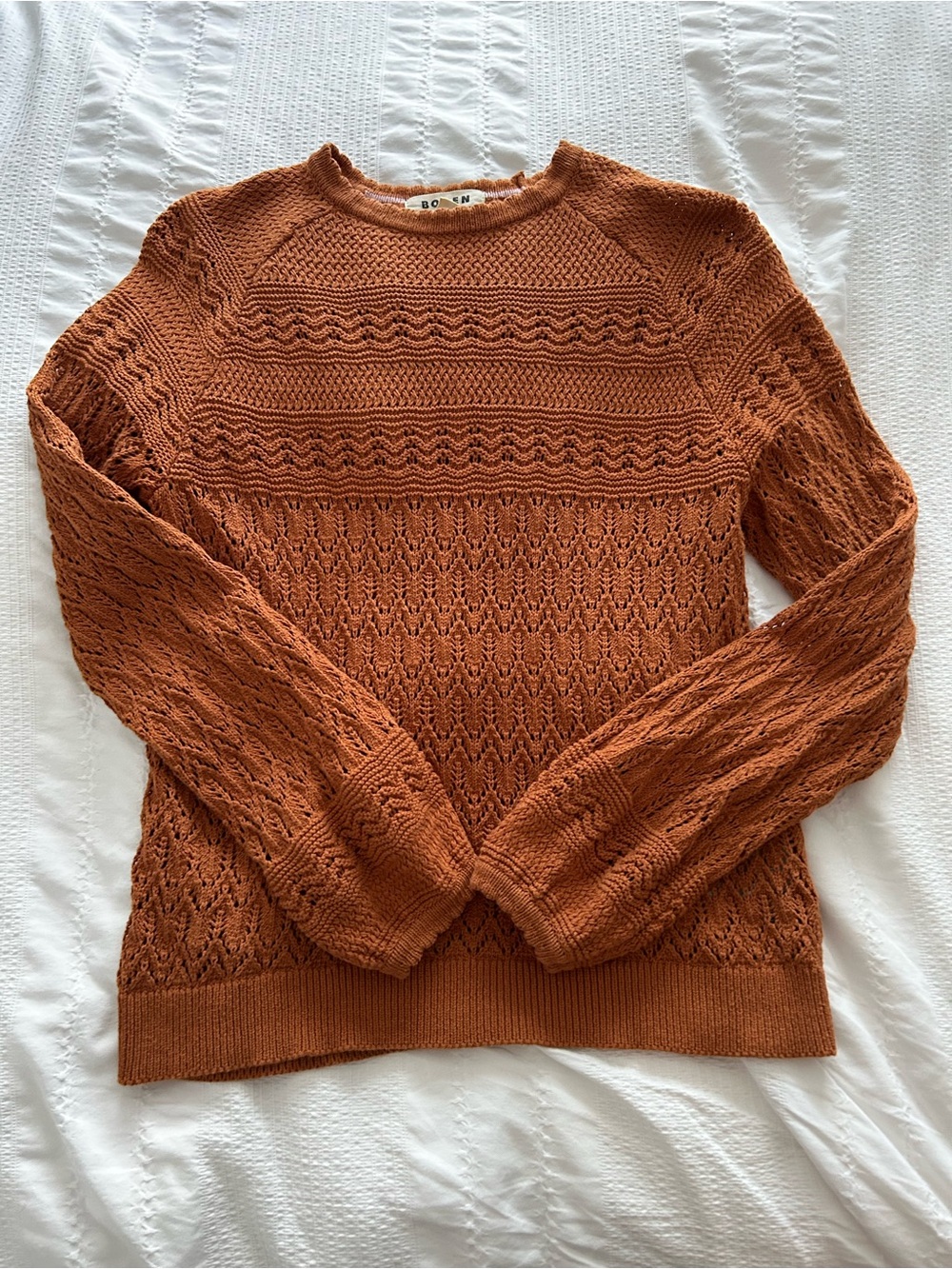 Boden Scalloped Cotton Rust Orange Knit Sweater- Size Medium - Picture 2 of 6